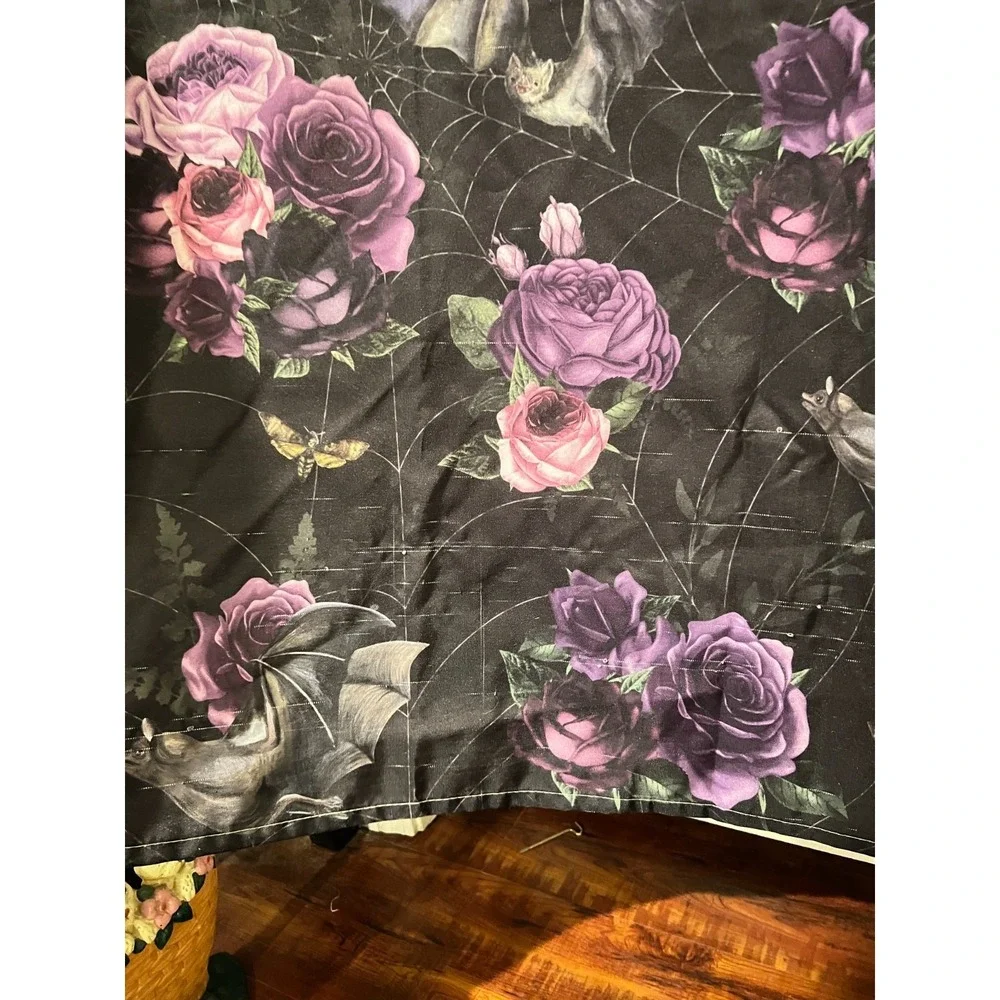 Life After Death Black Purple Bat Bug Spiderweb Goth Shower Curtain Witch‎ Dark